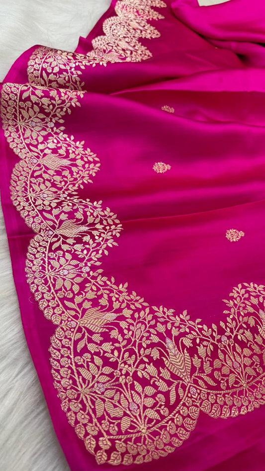 Pure Mashru Silk Open Zari Border Boota Saree