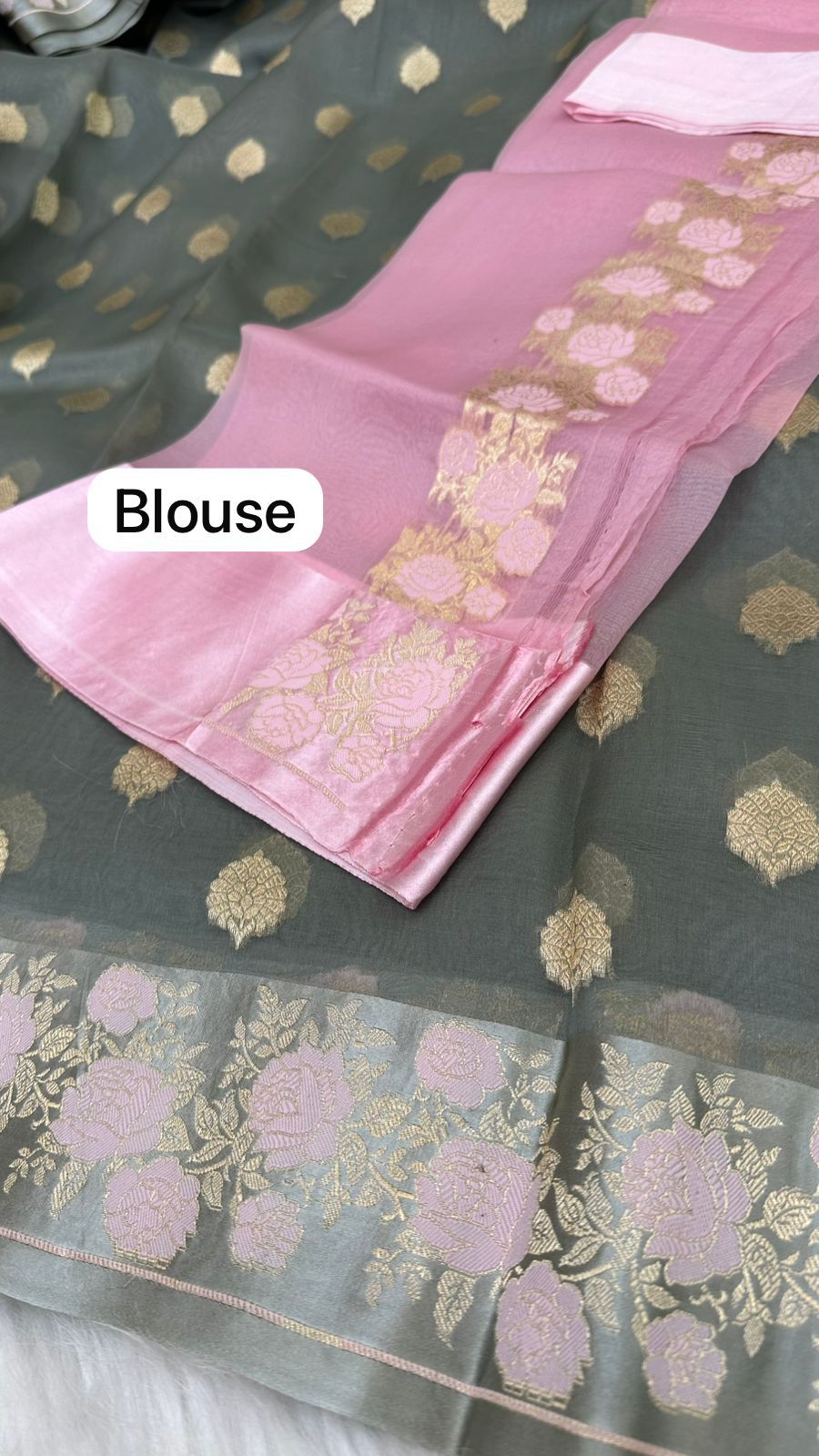 Handloom Pure Banarasi Organza Silk Mashru mina border saree