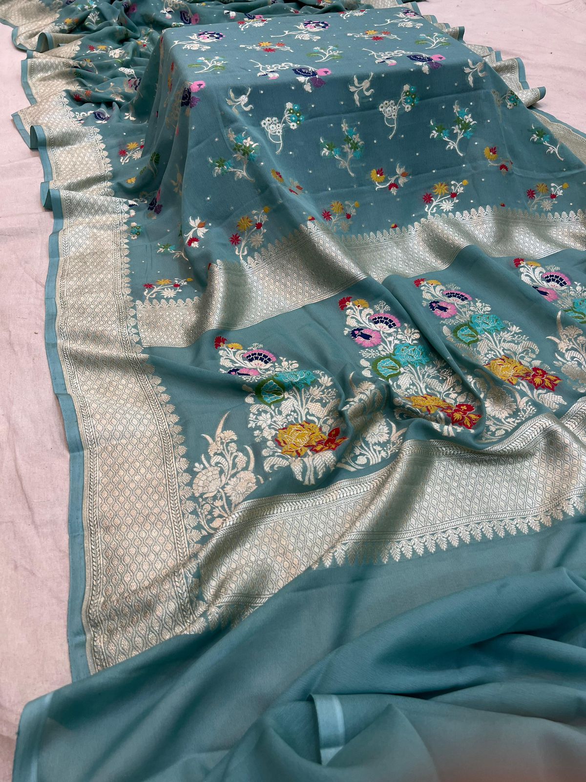 Handloom Pure Khaddi Georgette Minakari Saree
