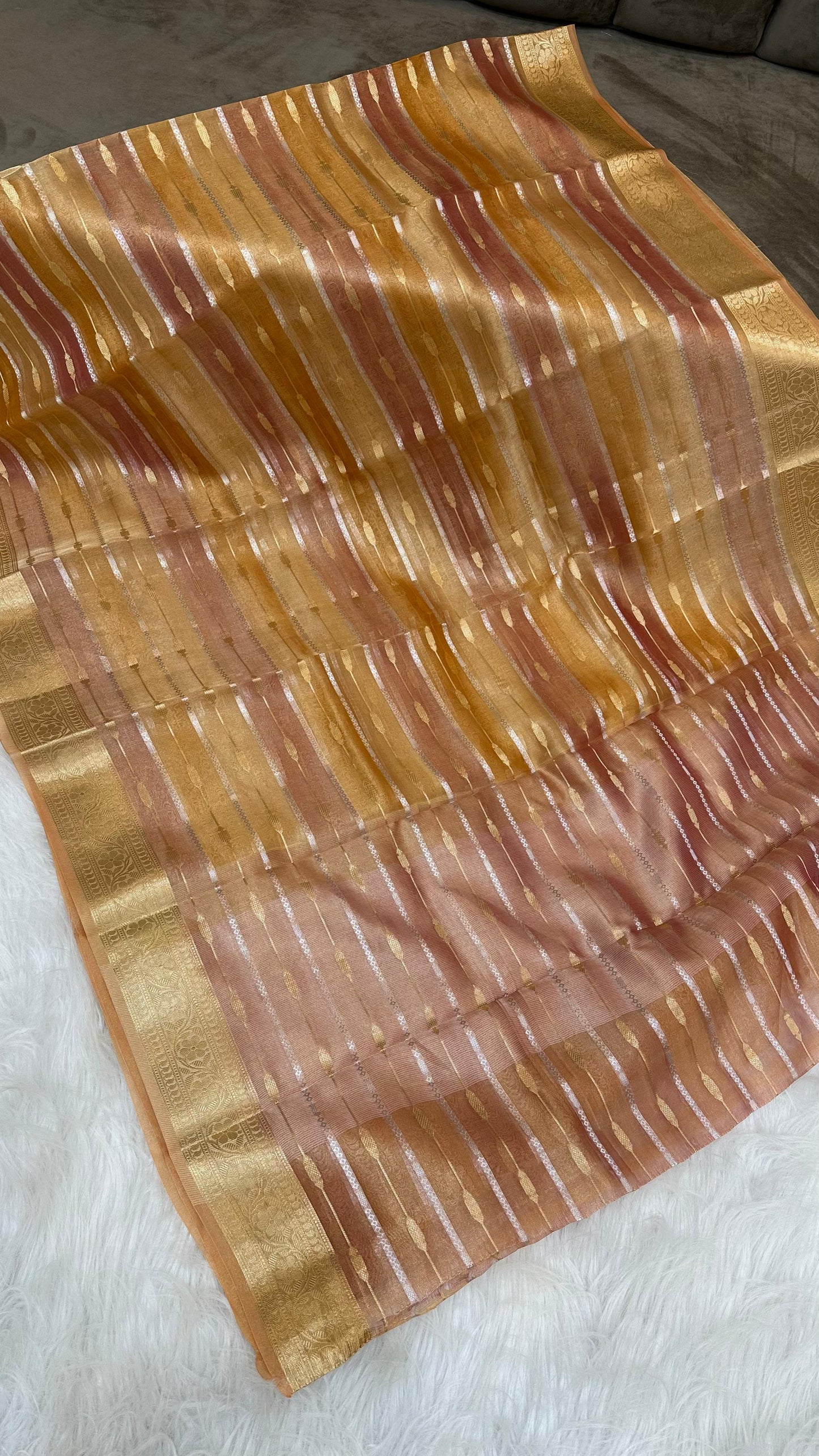 Pure Tissue Silk Rangkaat Zari Lines Saree