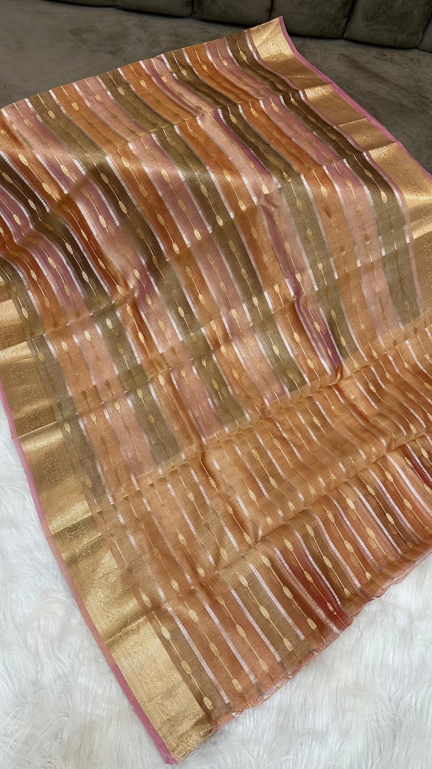 Pure Tissue Silk Rangkaat Zari Lines Saree