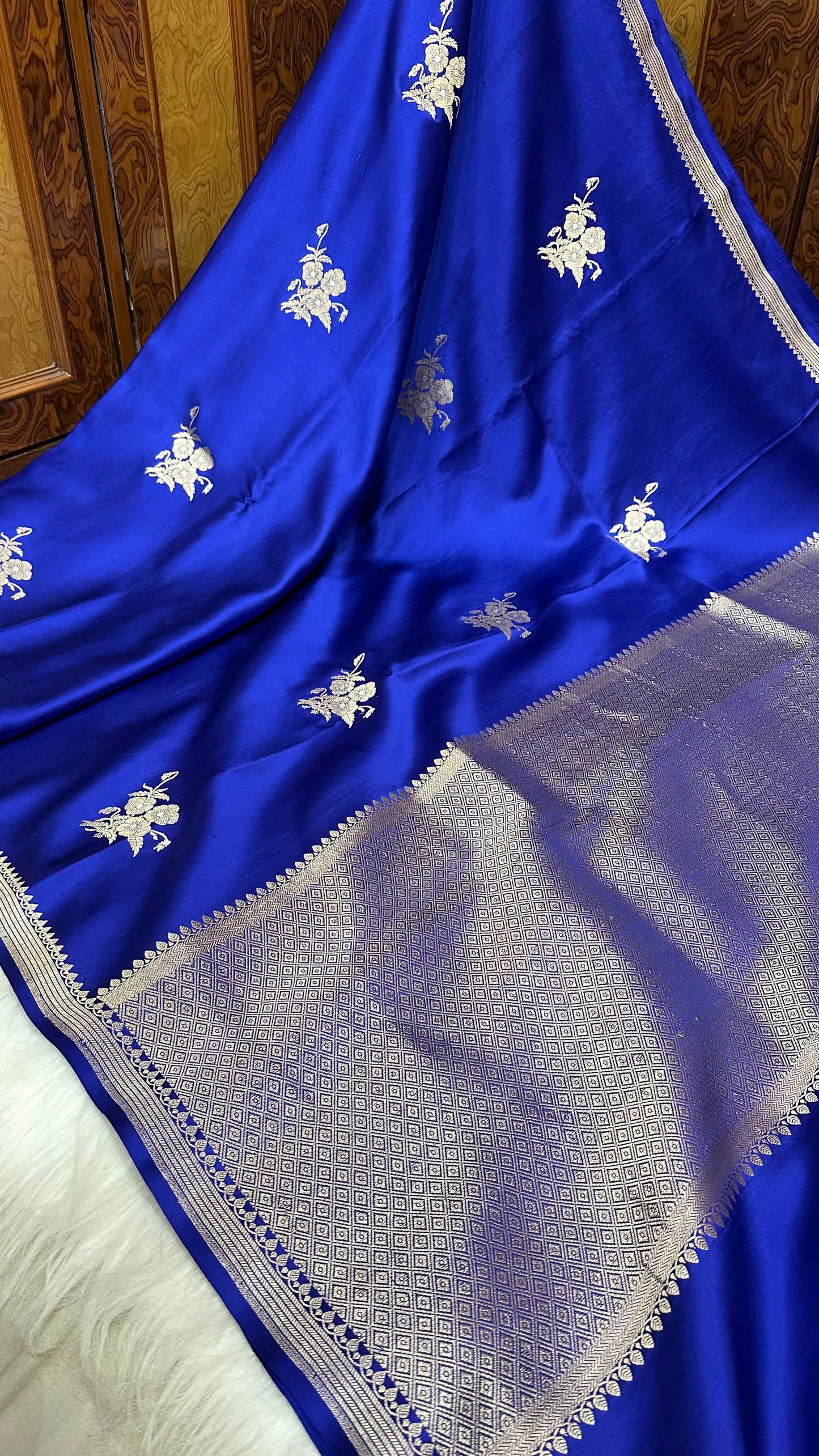 Germon Blue pure silk handloom banarasi mashru saree