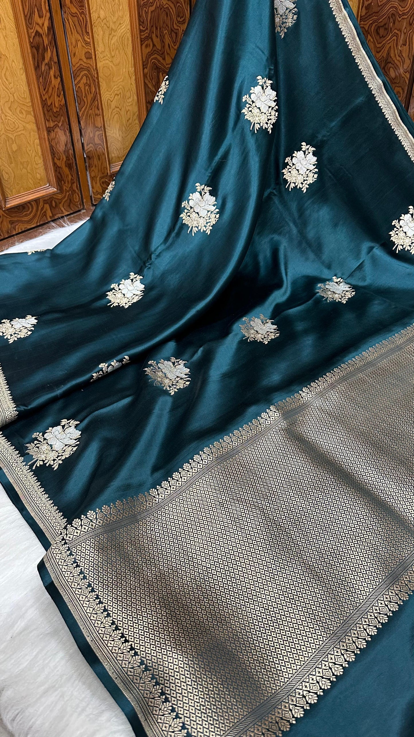 Garnet Blue pure silk handloom banarasi mashru saree
