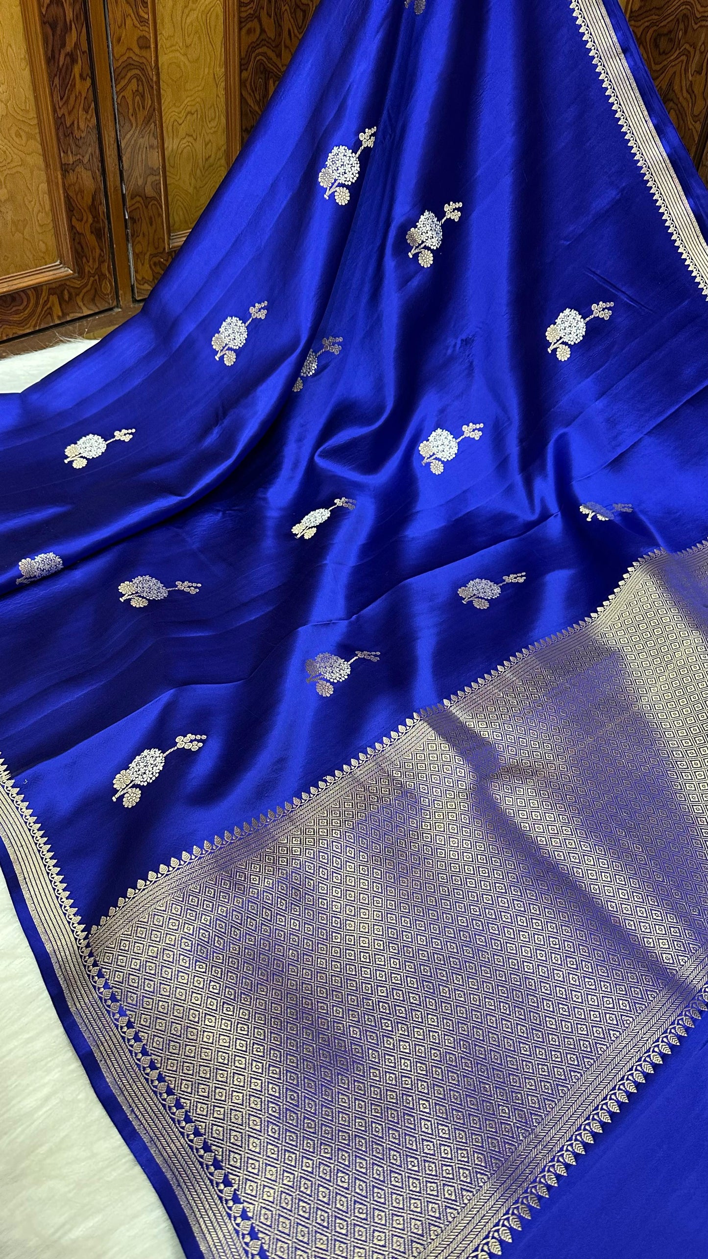 Germon Blue pure silk handloom banarasi mashru saree
