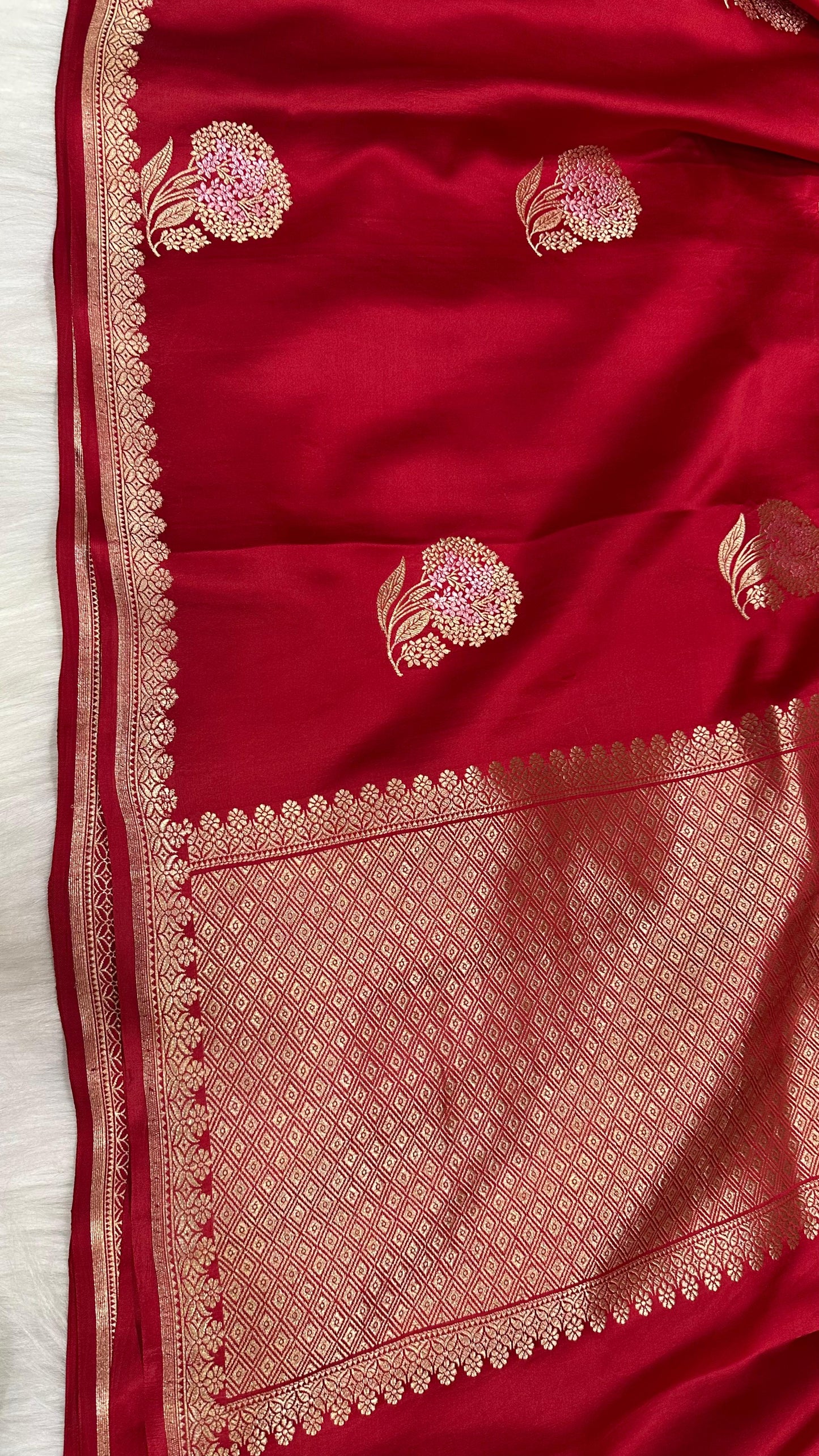 Mahroon pure silk handloom banarasi mashru saree
