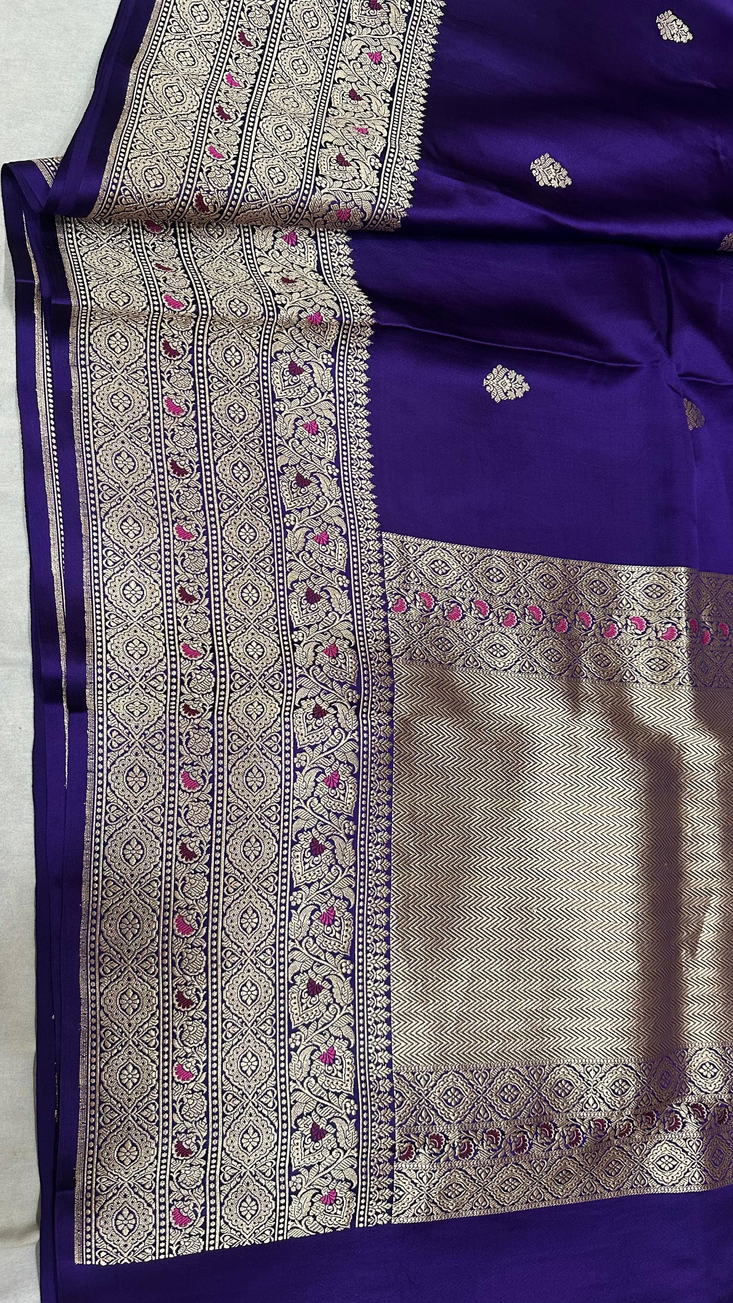 Royal Blue Mashru Silk Iskart Meena Border Banarasi Saree