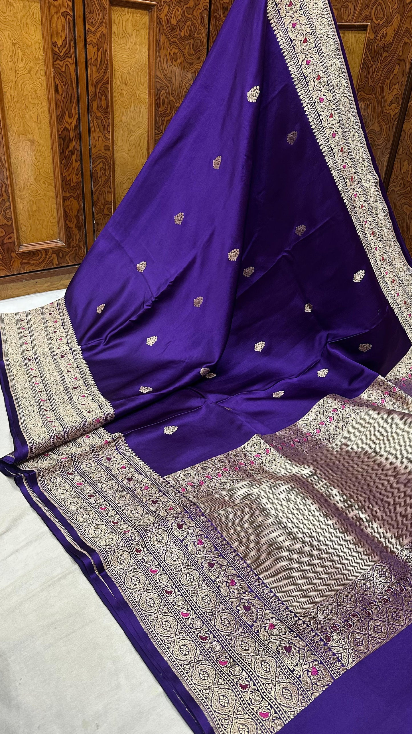 Royal Blue Mashru Silk Iskart Meena Border Banarasi Saree