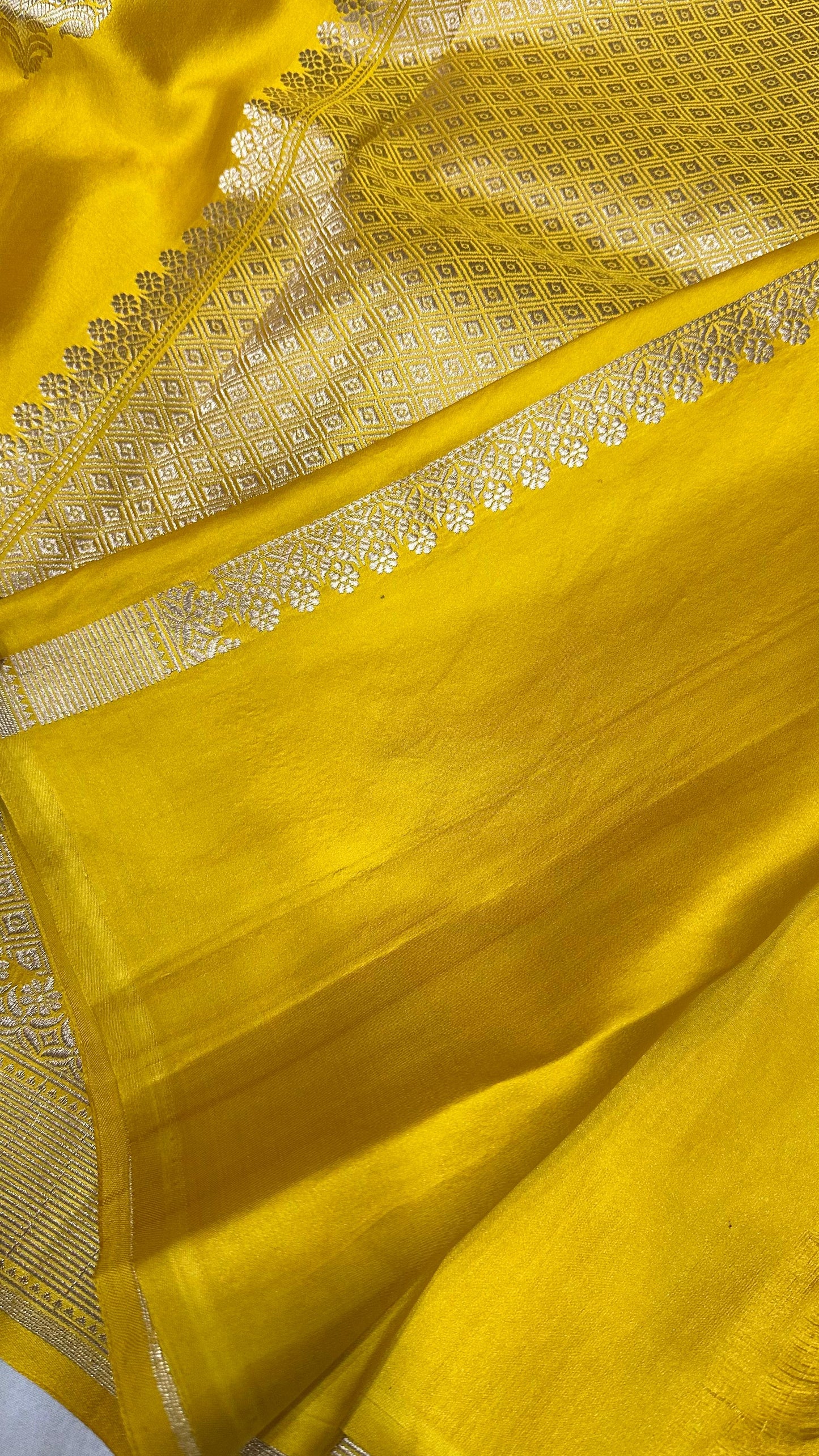 Yellow Mashru Silk Iskart Meena Border Banarasi Saree