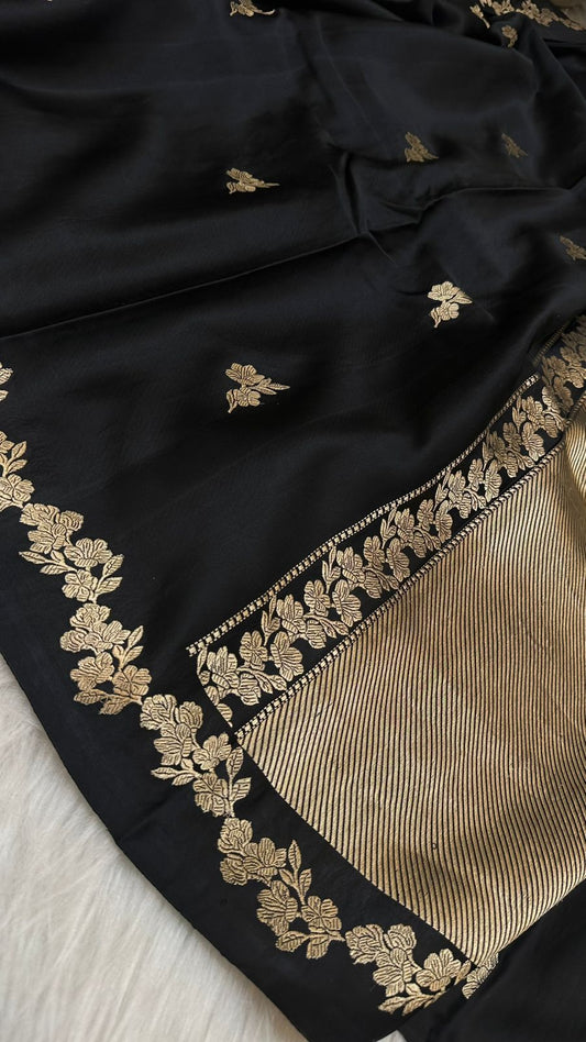 Black Mashru Silk Zari Border Aanchal Boota Saree
