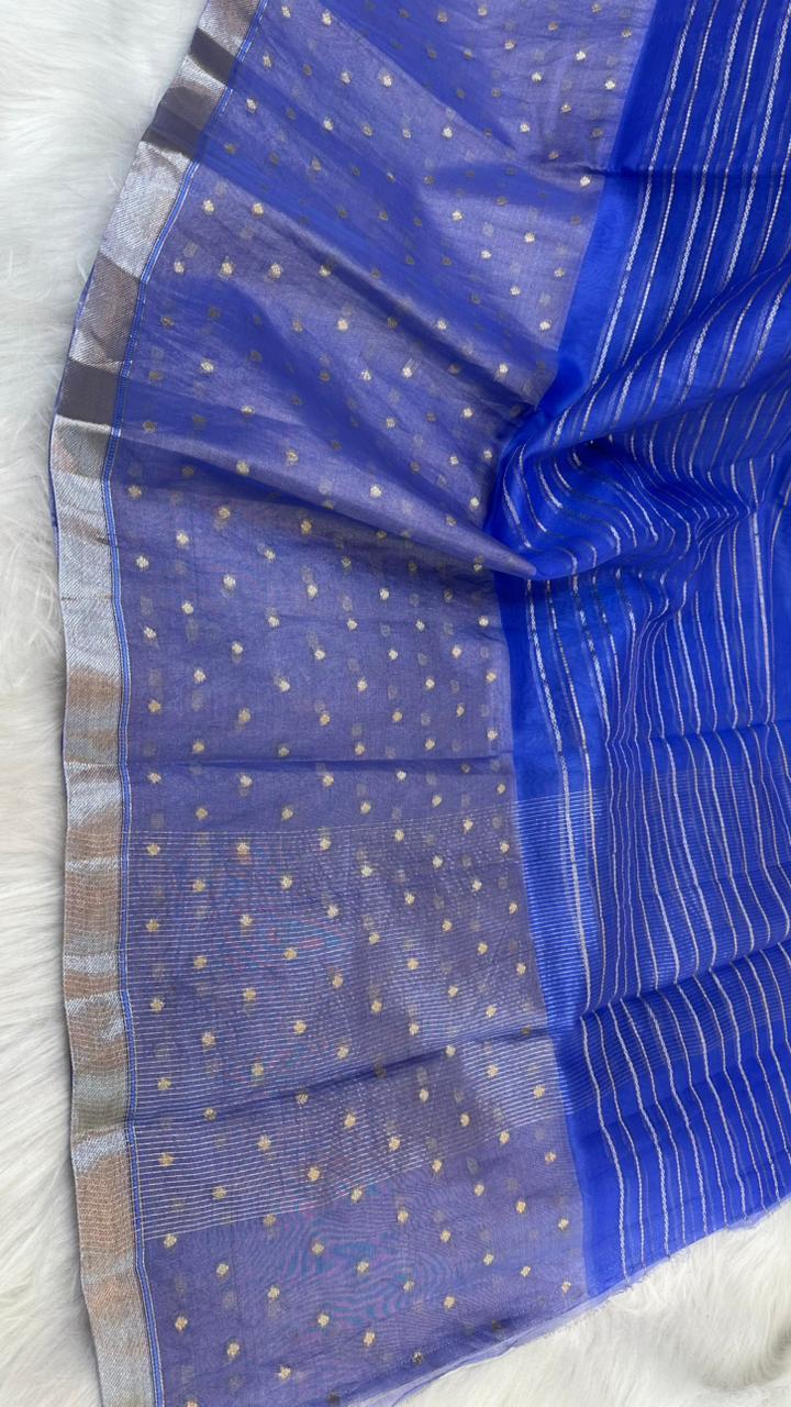 Pure Organza Silk Zari Buti Zari Lines Design Saree
