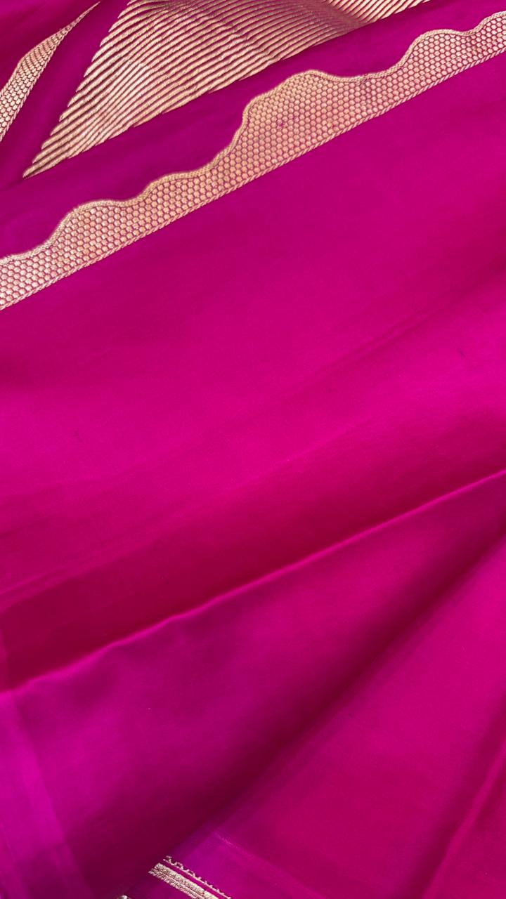 Pure Handloom Kaduwa Banarasi Mashru Silk Zari Border Boota Saree