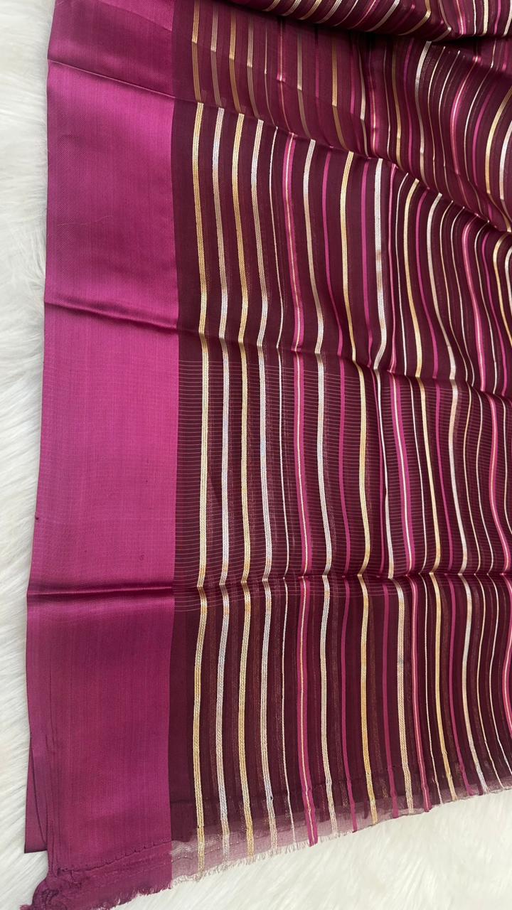 Pure Organza Silk Zari Lines Mashru Border Saree with Chiniya Silk Blouse