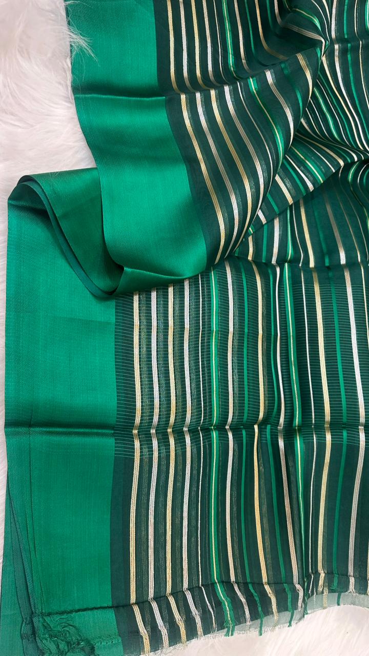 Pure Organza Silk Zari Lines Mashru Border Saree with Chiniya Silk Blouse