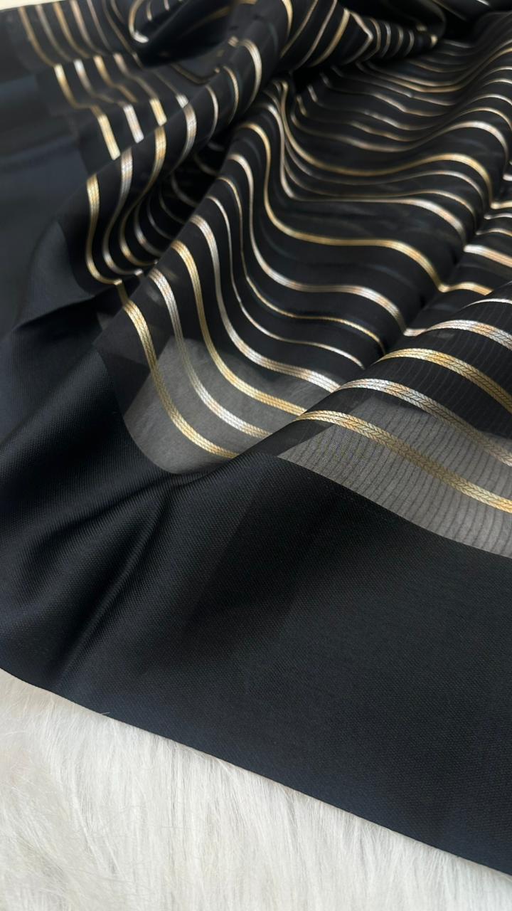 Pure Organza Silk Zari Lines Mashru Border Saree with Chiniya Silk Blouse