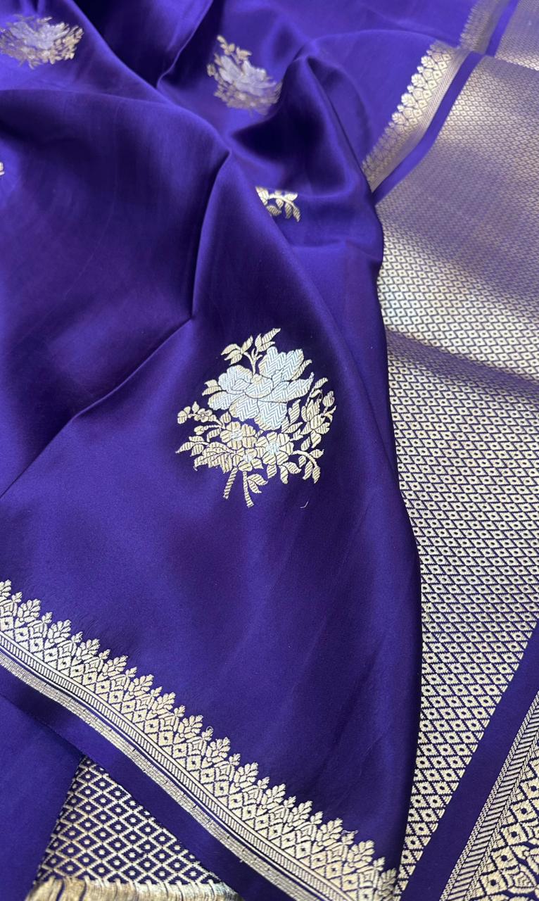 Pure Handloom Mashru Silk Zari Border Boota Banarasi Saree