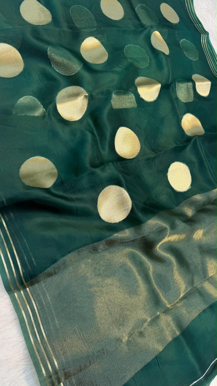Banarasi Pure Organza Silk Zari Polka Dot Saree