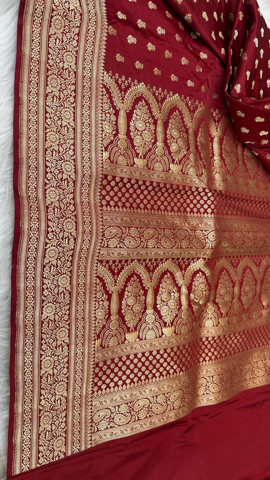 Handloom Pure Mashru Satin Silk Zari Buti Saree