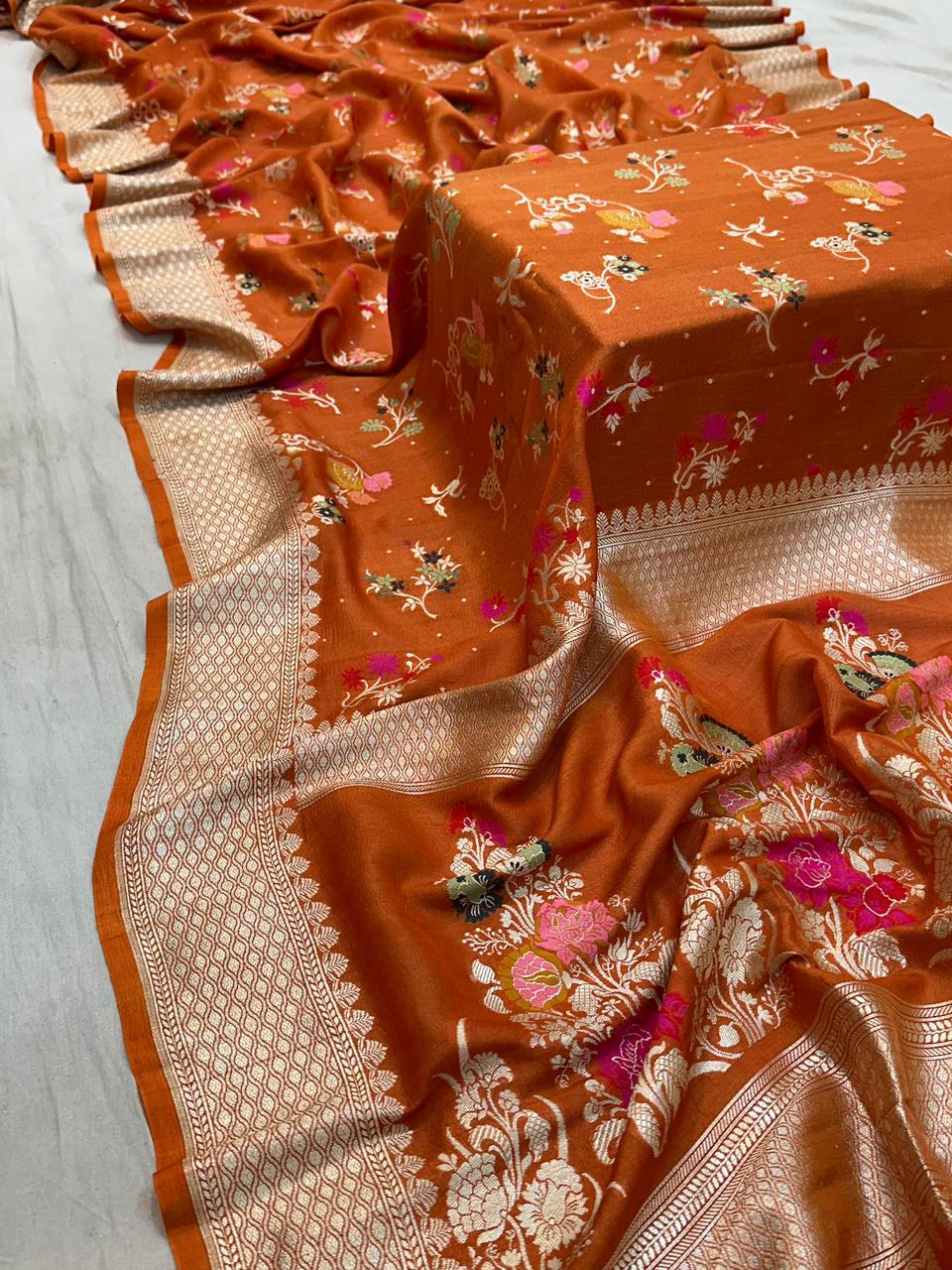 Handloom Pure Desi Tussar Silk Tilfi Work Saree