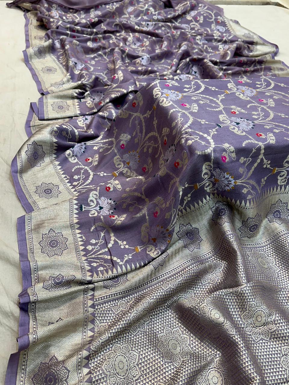 Handloom Pure Desi Tussar Silk Tilfi Work Saree