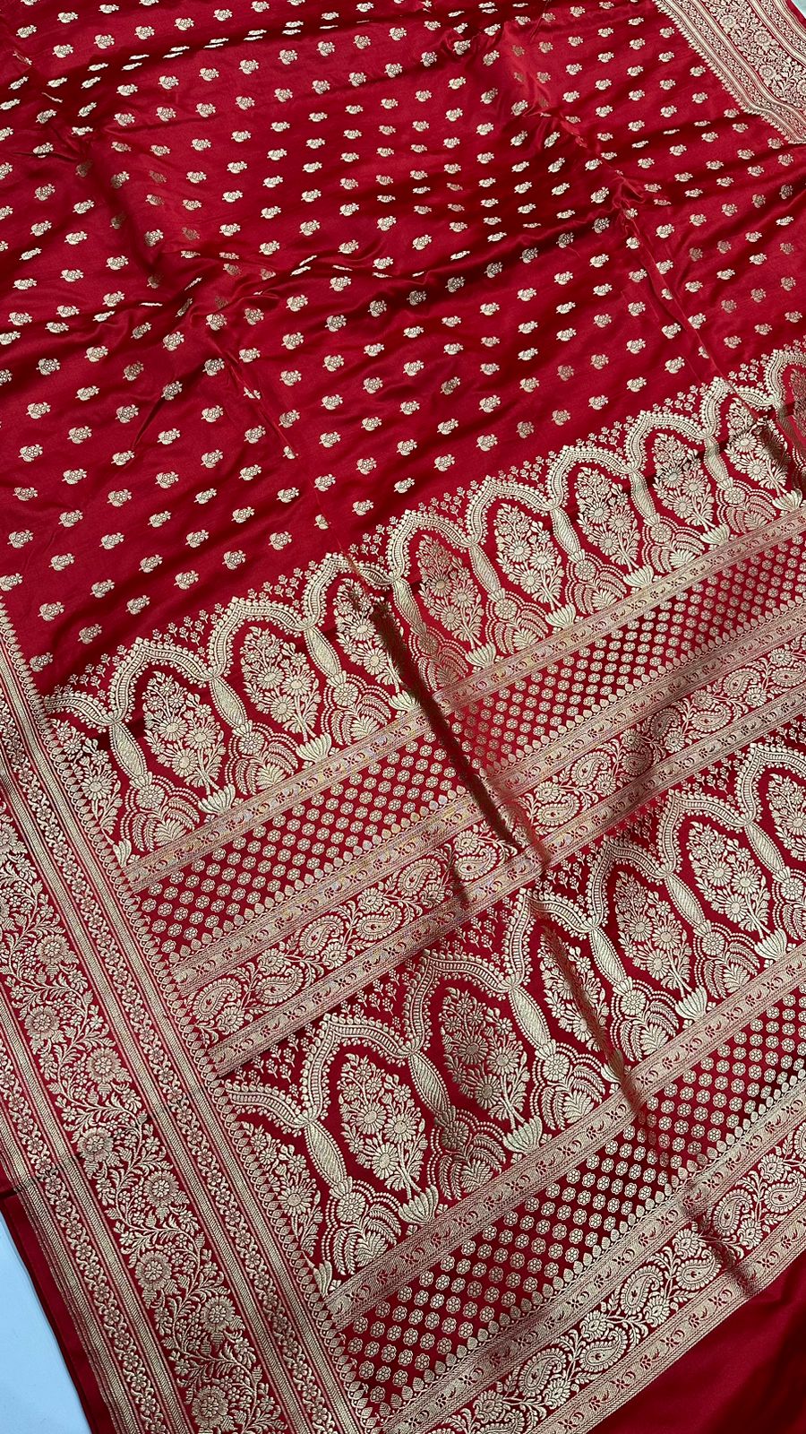 Handloom Pure Satin Silk Zari buti Saree