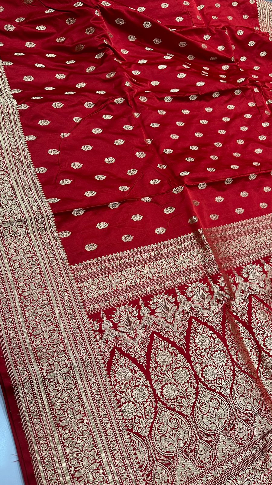 Handloom Pure Satin Silk Zari buti Saree