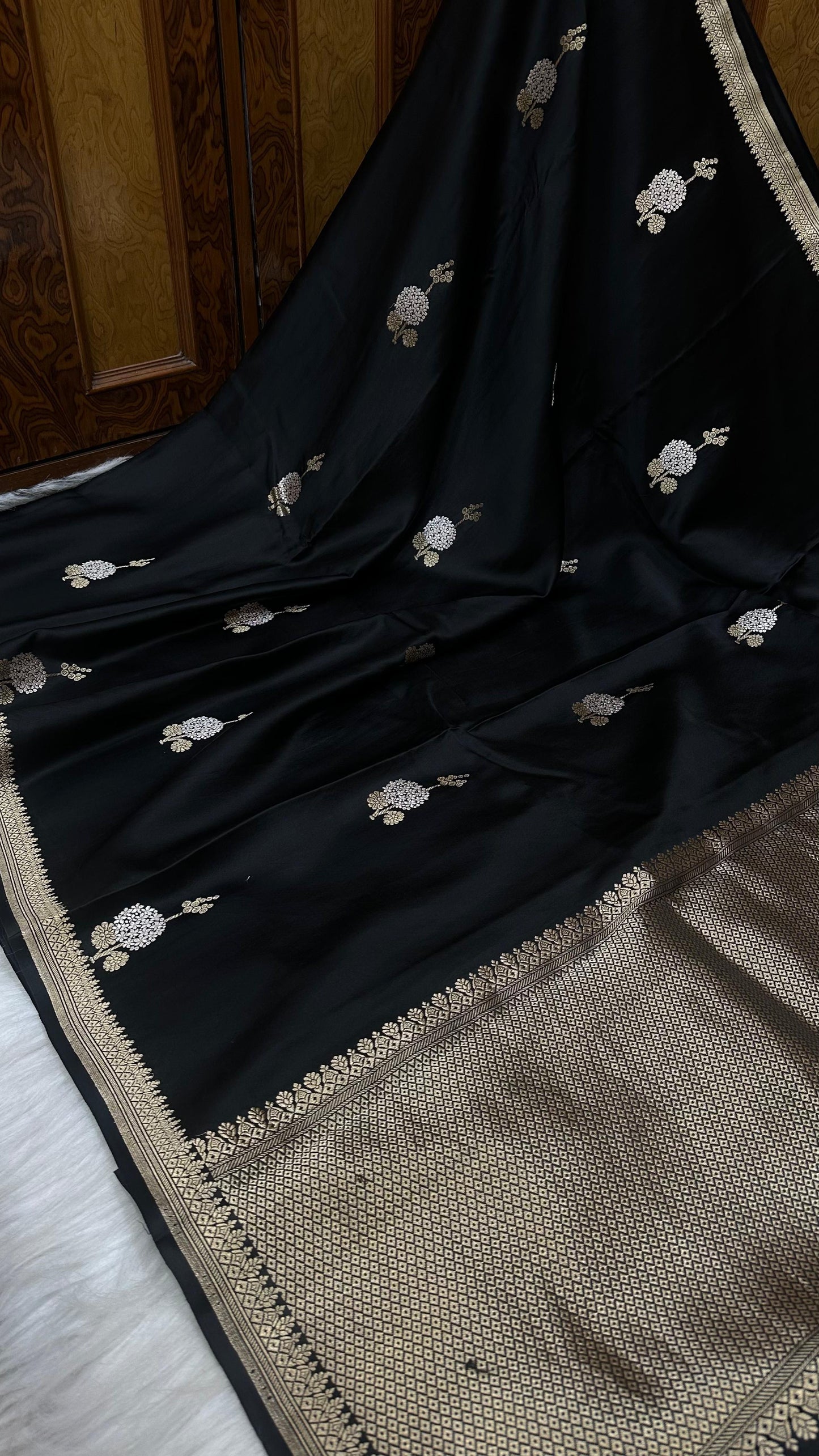 Black Mashru silk handloom banarasi saree