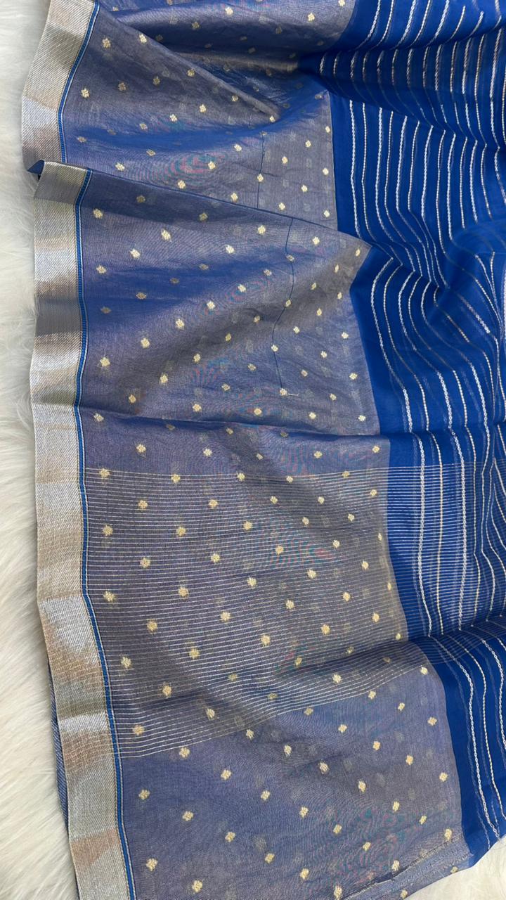 Pure Organza Silk Zari Buti Zari Lines Design Saree