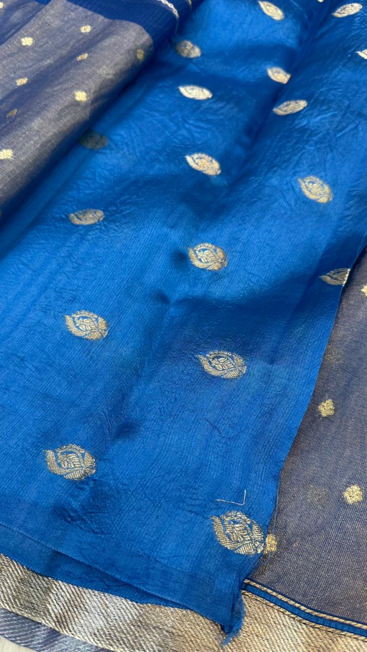 Pure Organza Silk Zari Buti Zari Lines Design Saree