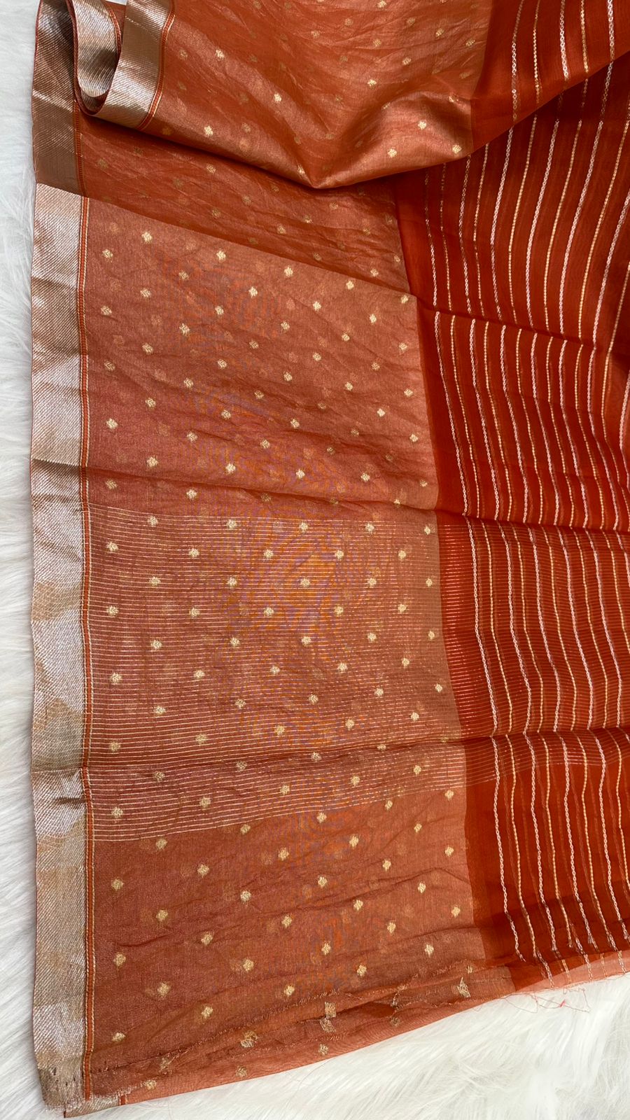 Pure Organza Silk Zari Buti Zari Lines Design Saree