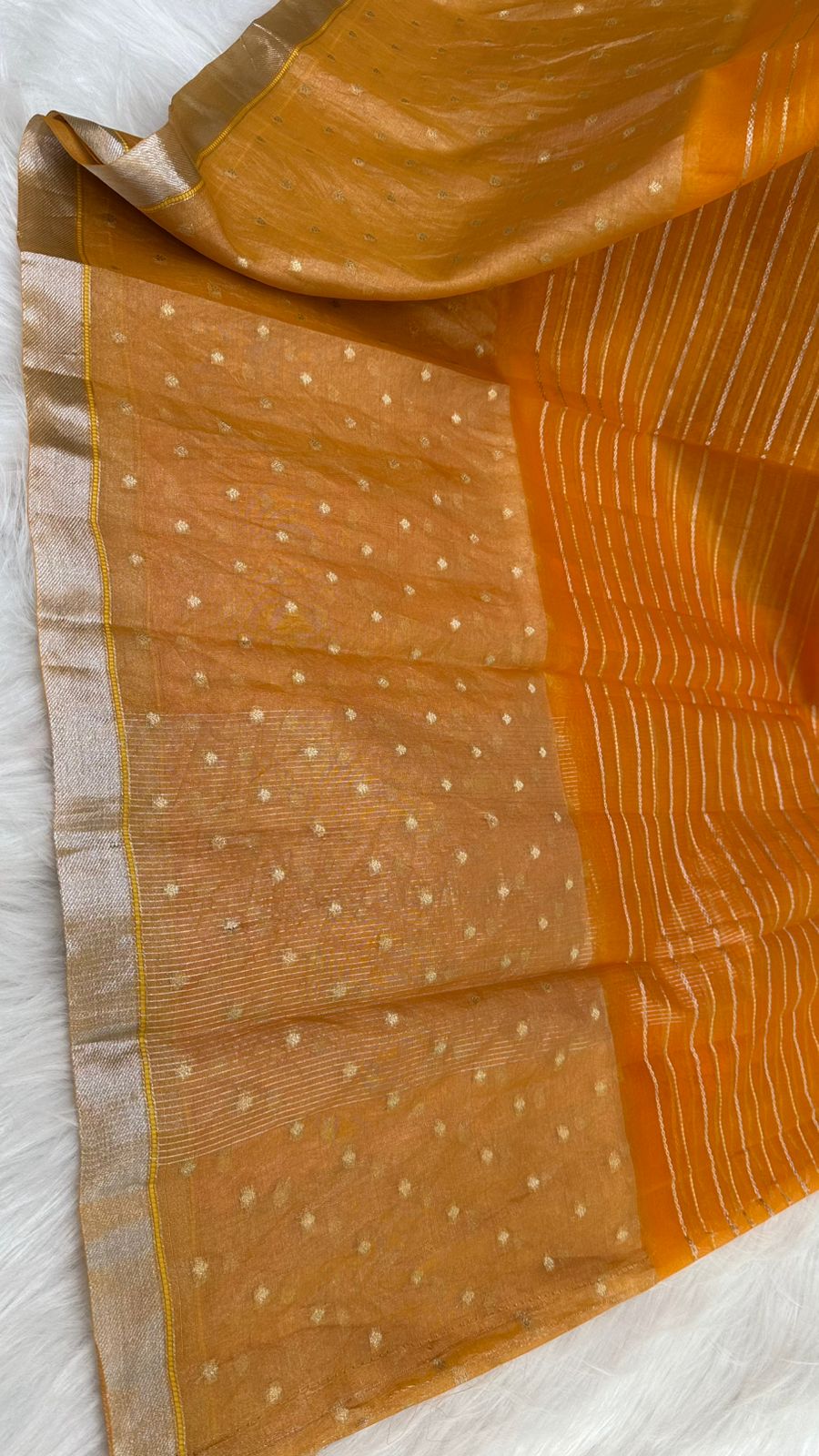 Pure Organza Silk Zari Buti Zari Lines Design Saree
