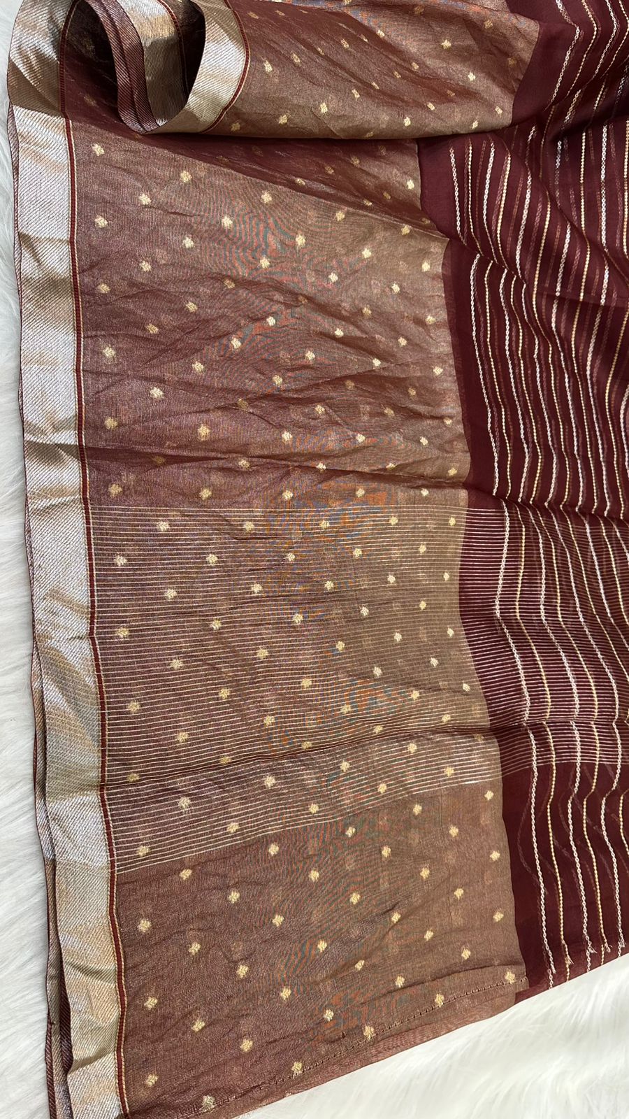 Pure Organza Silk Zari Buti Zari Lines Design Saree