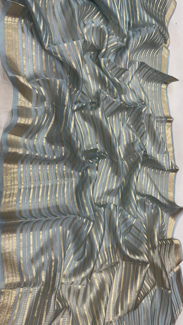Pure Banarasi Organza Silk Zari Lines Saree