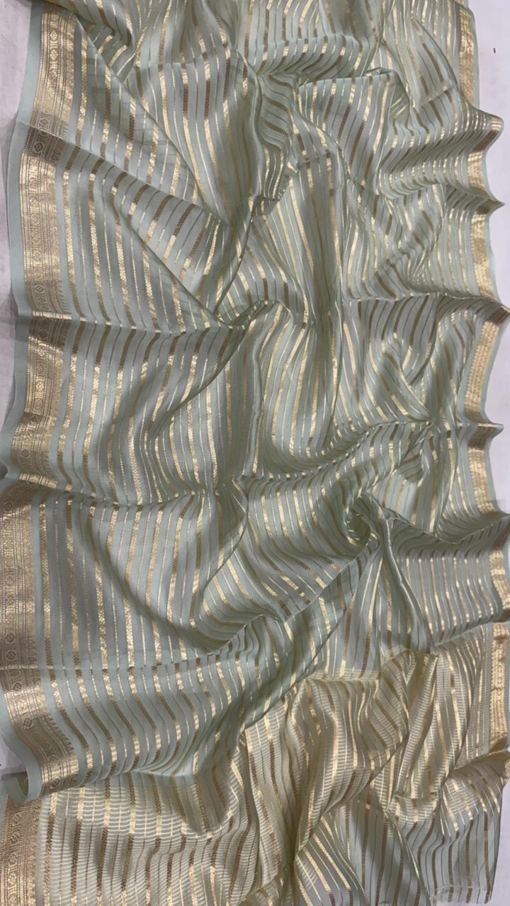 Pure Banarasi Organza Silk Zari Lines Saree