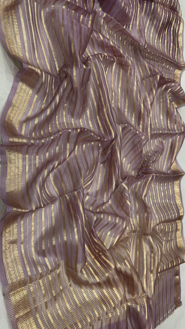 Pure Banarasi Organza Silk Zari Lines Saree