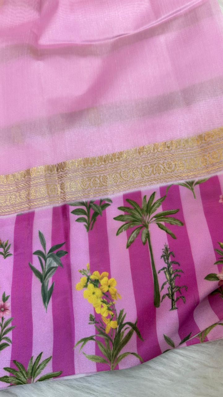 Handloom Pure mango silk mashru printed border saree