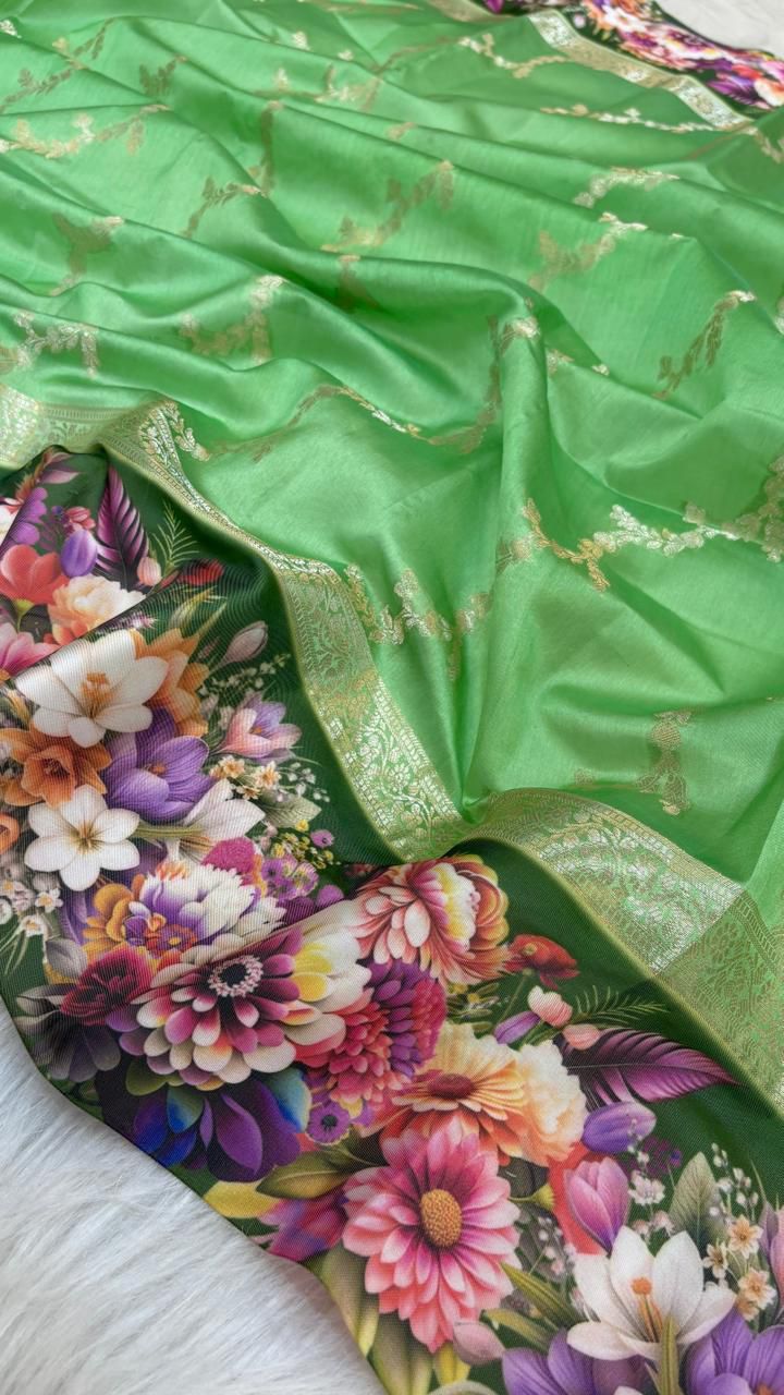 Handloom Pure mango silk mashru printed border saree