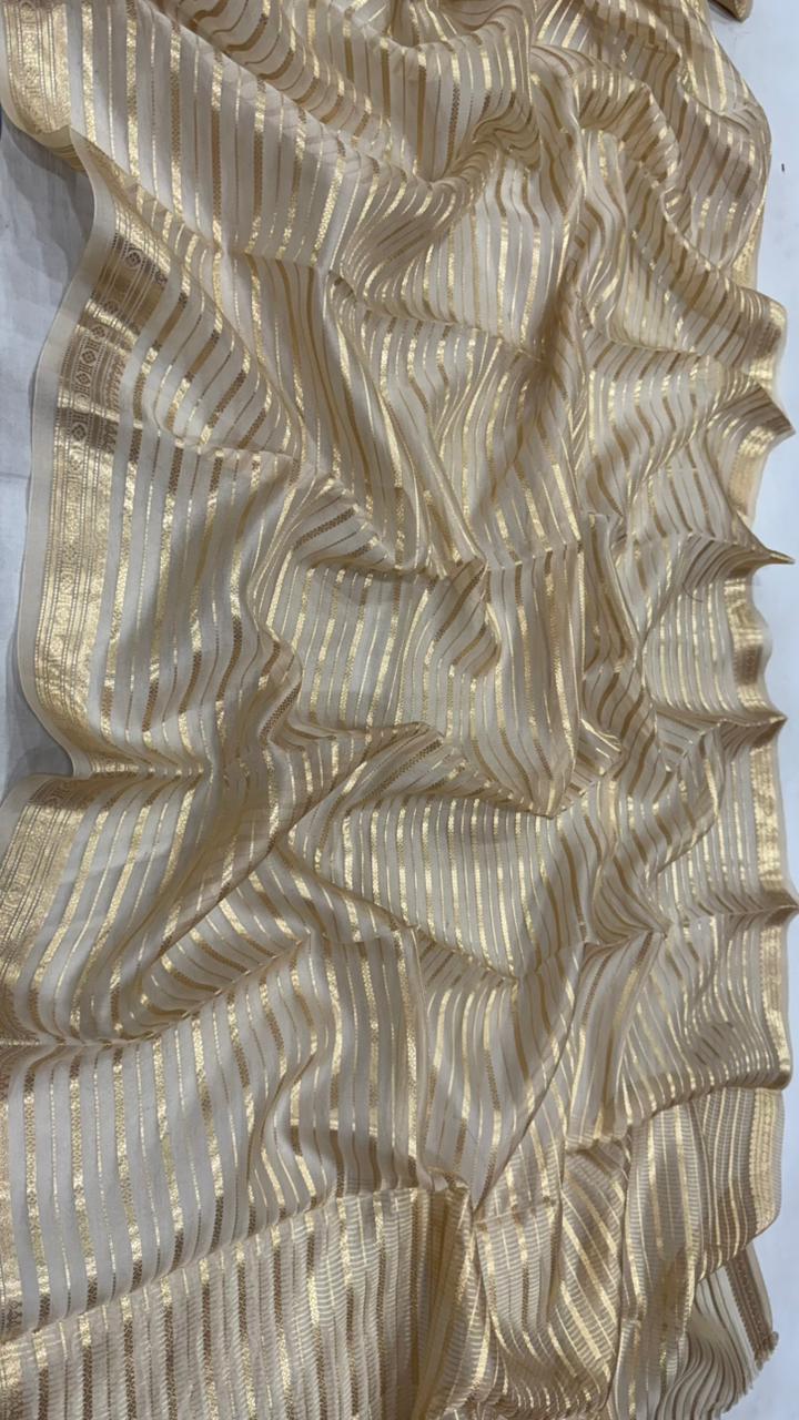 Pure Banarasi Organza Silk Zari Lines Saree