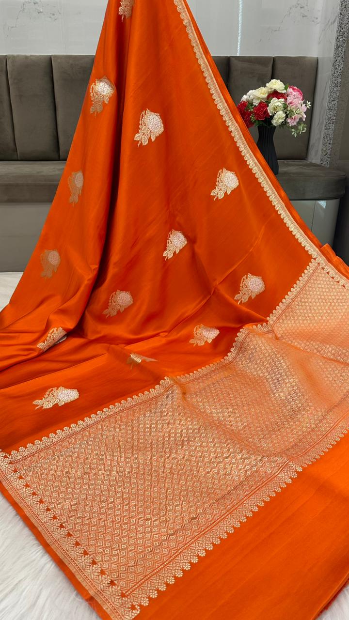 Pure Mashru Silk Small Zari Border Boota Saree