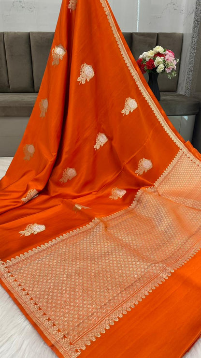 Pure Mashru Silk Small Zari Border Boota Saree