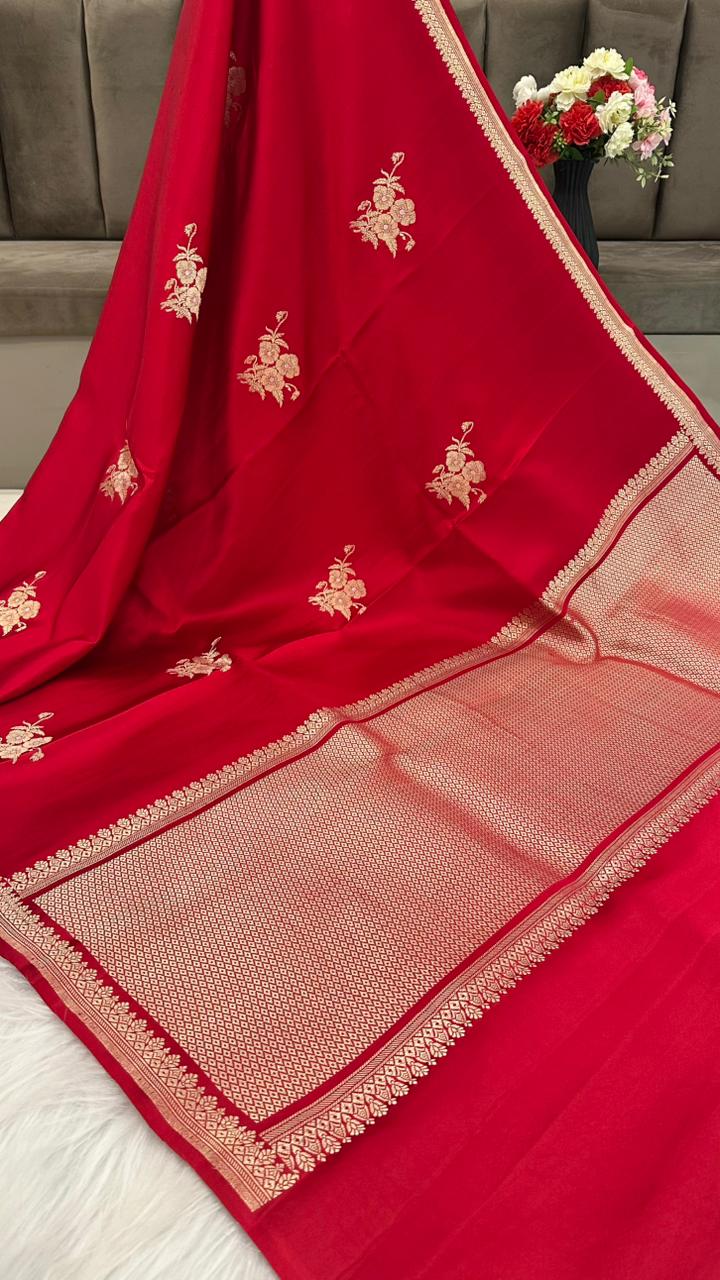 Pure Mashru Silk Small Zari Border Boota Saree
