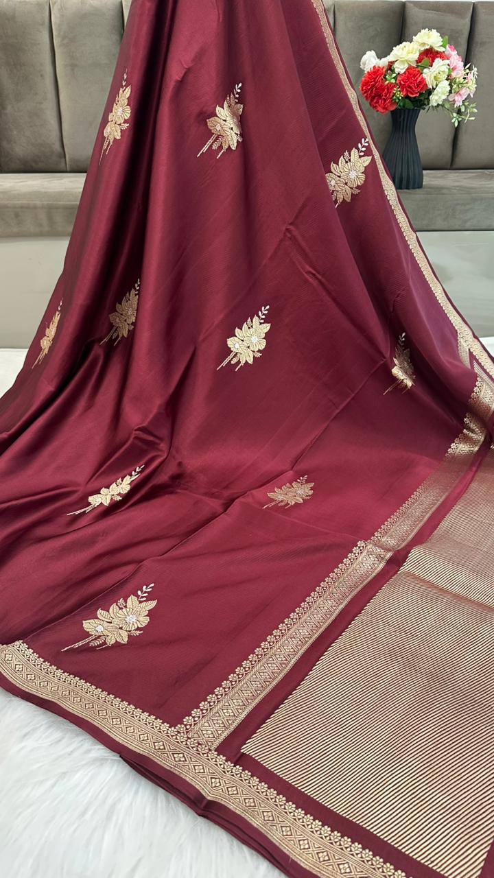 Pure Mashru Silk Small Zari Border Boota Saree