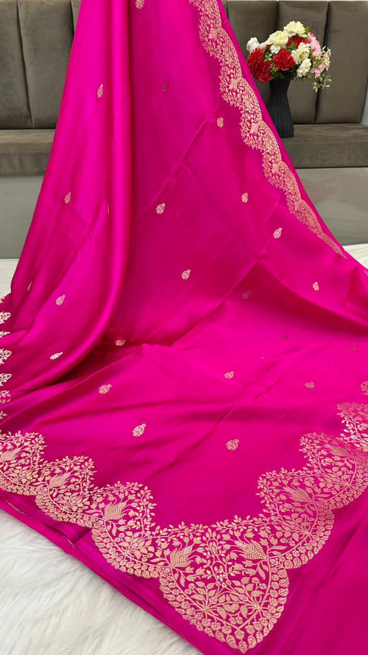 Pure Mashru Silk Open Zari Border Boota Saree