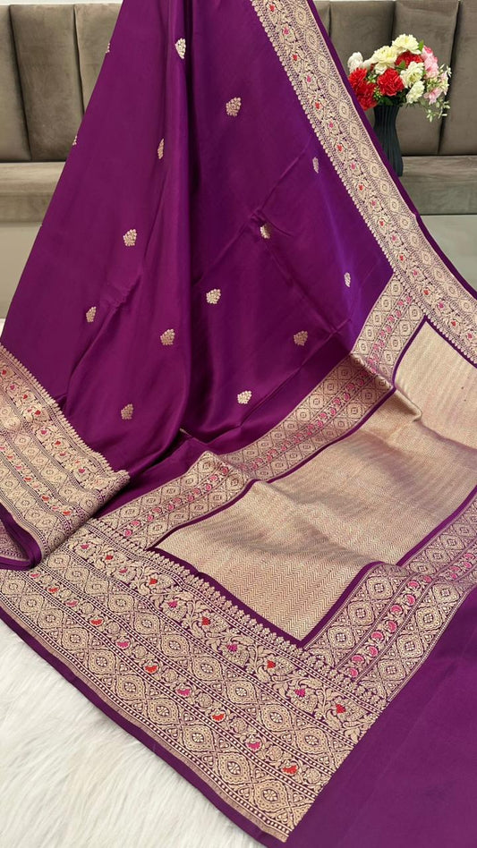 Pure Mashru Silk Skirt Mina Zari Border Booti Saree