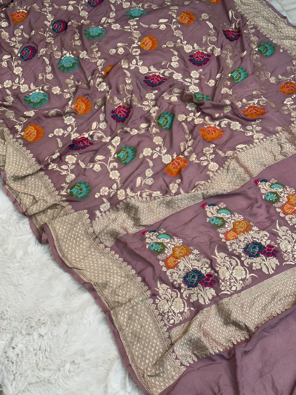Handloom Pure Khaddi Chiffon Minakari Saree Blouse Plain with Border