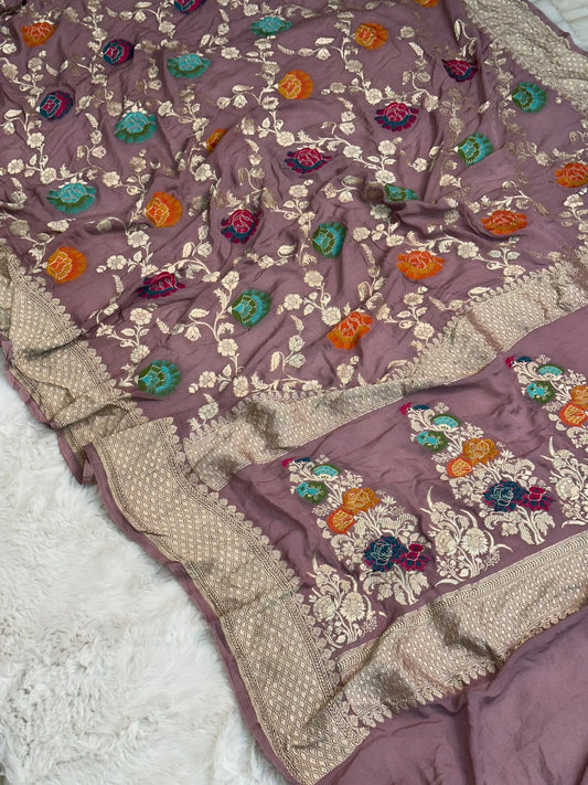 Handloom Pure Khaddi Chiffon Minakari Saree Blouse Plain with Border