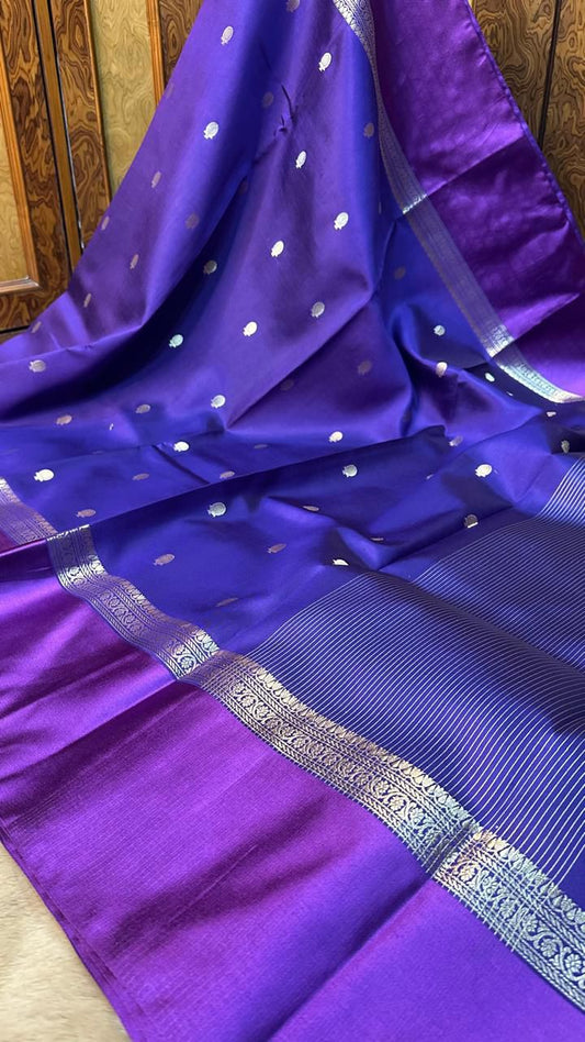 Handloom Pure Banarasi Soft Silk Zari Buti Work Mashru Border Saree