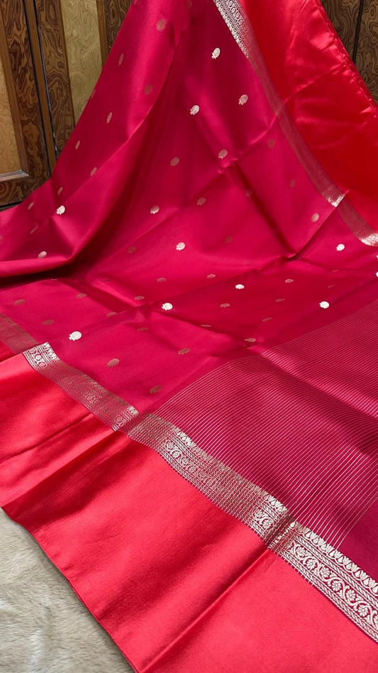 Handloom Pure Banarasi Soft Silk Zari Buti Work Mashru Border Saree
