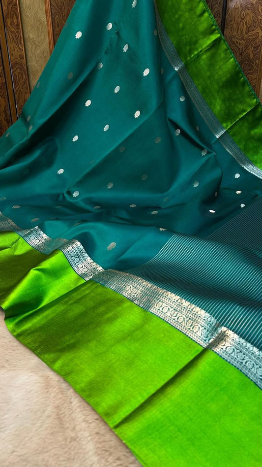 Handloom Pure Banarasi Soft Silk Zari Buti Work Mashru Border Saree