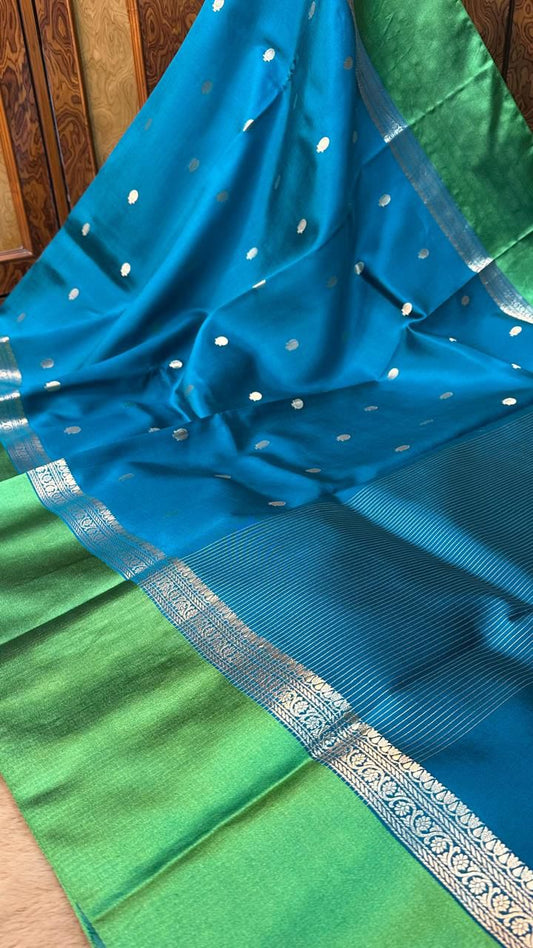 Handloom Pure Banarasi Soft Silk Zari Buti Work Mashru Border Saree