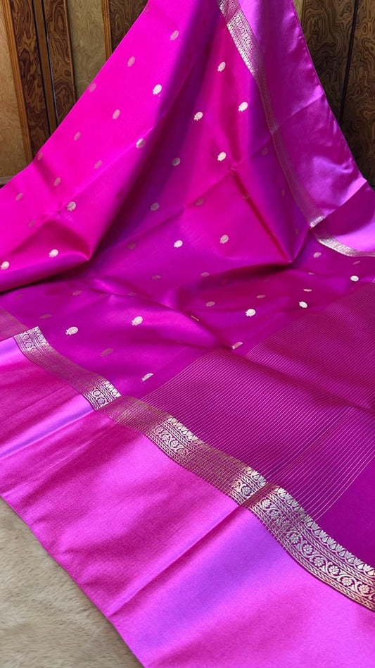 Handloom Pure Banarasi Soft Silk Zari Buti Work Mashru Border Saree